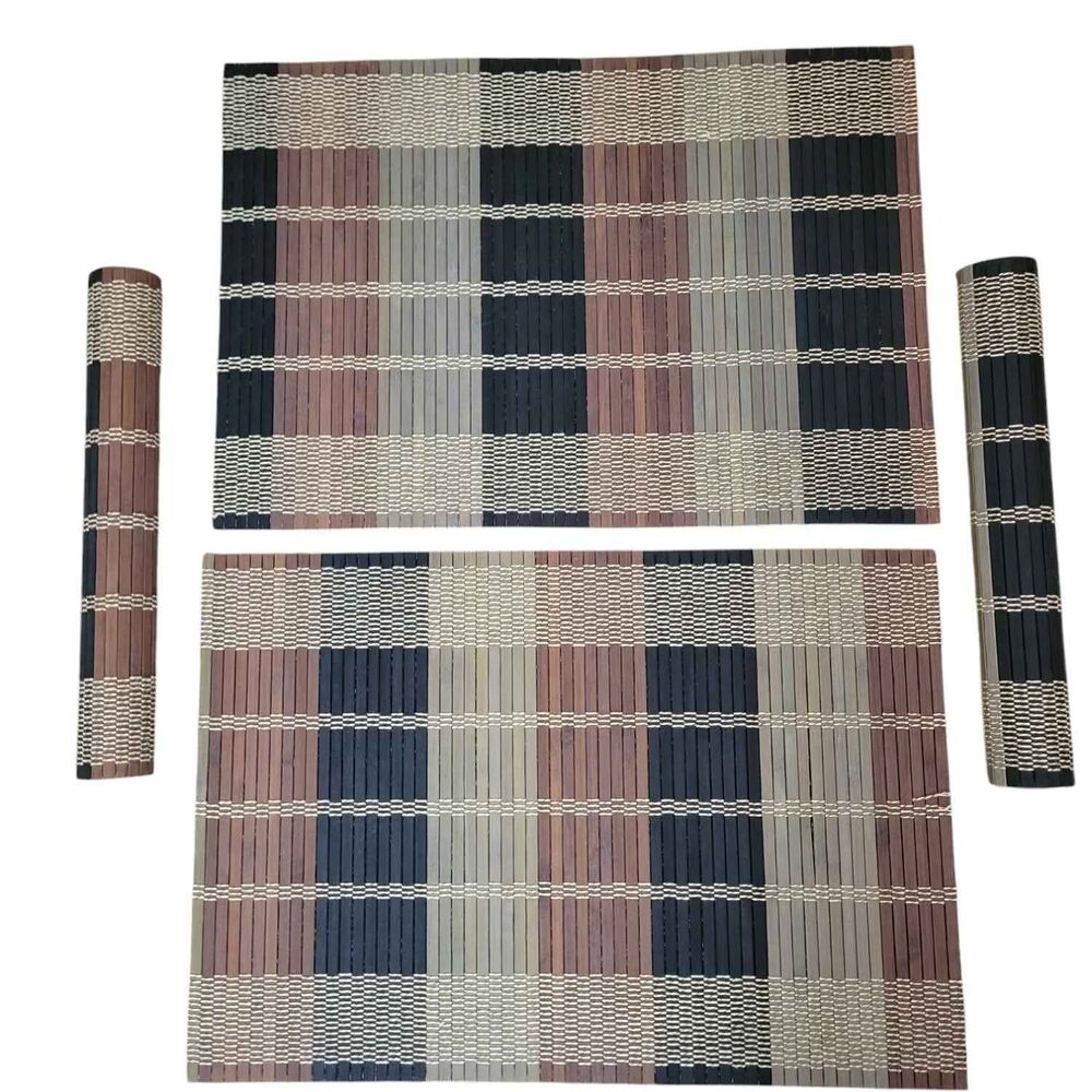 4 Bamboo Placemats MCM Neutral Black Brown Gray Wood